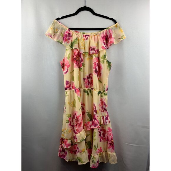 Women's Place Yellow Floral Off the Shoulder Dress Size L - Picture 3 of 8